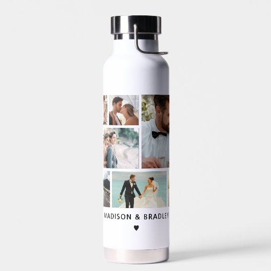 WEDD Bride & Groom Multi Foto Collage Moderne Trinkflasche (Links)