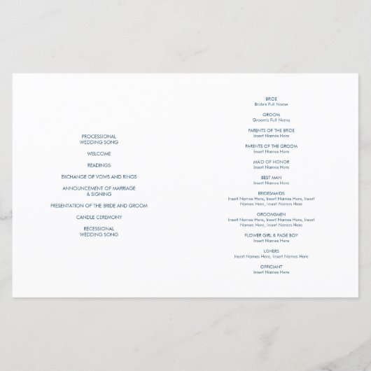 WEDD CEREMONY PROGRAMM boho Muster blau (Rückseite)