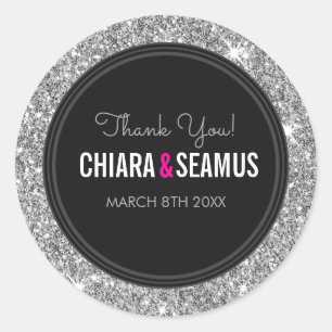 WEDD COUPLE SIEGEL Moderne silberne Glitzer schwar Runder Aufkleber