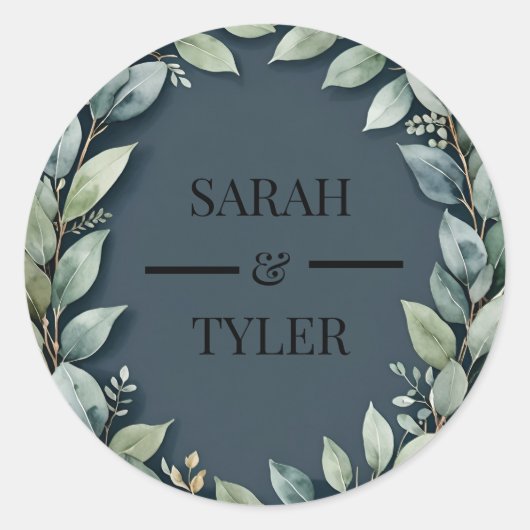 WEDD-EUCALYPTUS-WREATH-Aufkleber Runder Aufkleber (Vorderseite)
