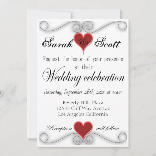 WEDD INVITATION Elegantes modernes Rotes Herz Einladung (Vorderseite)