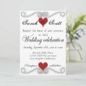 WEDD INVITATION Elegantes modernes Rotes Herz Einladung (Stehend Vorderseite)