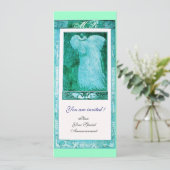 WEDD LIEBE PEACOCK MONOGRAM, blau weiß Einladung (Stehend Vorderseite)