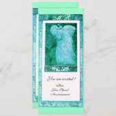 WEDD LIEBE PEACOCK MONOGRAM, blau weiß Einladung (Vorne/Hinten)