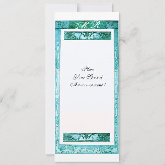 WEDD LIEBE PEACOCK MONOGRAM, blau weiß Einladung (Rückseite)