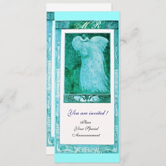 WEDD LIEBE PEACOCK MONOGRAM, blau weiß Einladung (Vorne/Hinten)