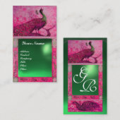WEDD LIEBE PEACOCK MONOGRAM rosa grüne Jade Visitenkarte (Vorne/Hinten)