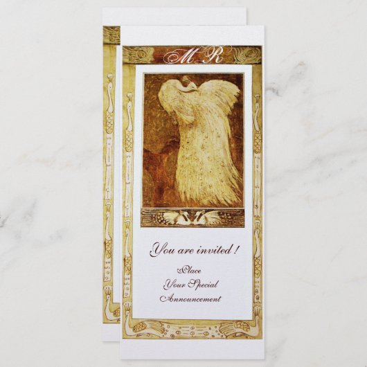 WEDD LIEBE PEACOCK MONOGRAM Weiße Perle Einladung (Vorne/Hinten)