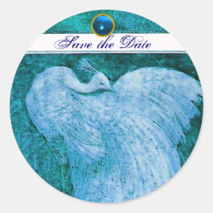 WEDD LIEBE PEACOCK weiß, blau Saphir Runder Aufkleber
