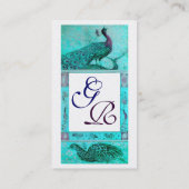 WEDD LIEBE PEACOCKS MONOGRAM Aquamarines Aqua Blue Visitenkarte (Rückseite)