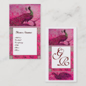 WEDD LIEBE PEACOCKS MONOGRAM Pink Fuchsia White Visitenkarte (Vorne/Hinten)