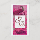 WEDD LIEBE PEACOCKS MONOGRAM Pink Fuchsia White Visitenkarte (Rückseite)
