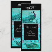 WEDD LIEBE PEACOCKS MONOGRAMM Blau Einladung (Vorne/Hinten)