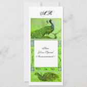 WEDD LIEBE PEACOCKS MONOGRAMM grün weiß Einladung (Rückseite)