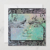 WEDD LIEBE VÖGEL MONOGRAM Black Aqua Blue Einladung (Rückseite)