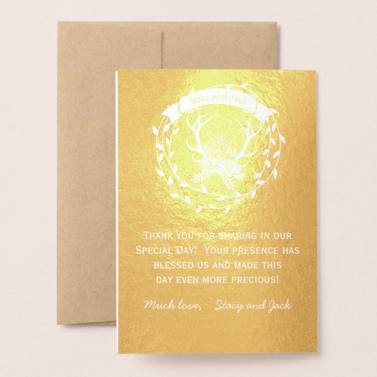 WEDD-PROGRAMM Boho Deer Antler Forest Typografy Folienkarte (Rückseite mit Umschlag)