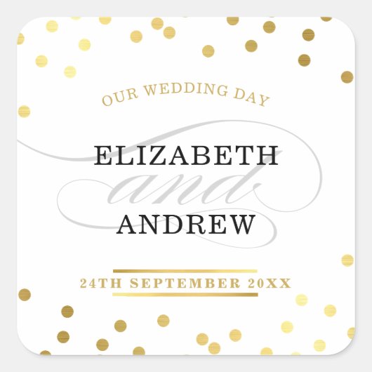 WEDD SIEGEL schicke minimalistische moderne Goldko Quadratischer Aufkleber (Vorderseite)