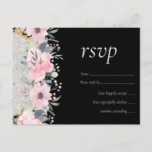 WEDD - Silver Rosegold Floral Girly Glitzer Postkarte (Vorderseite)