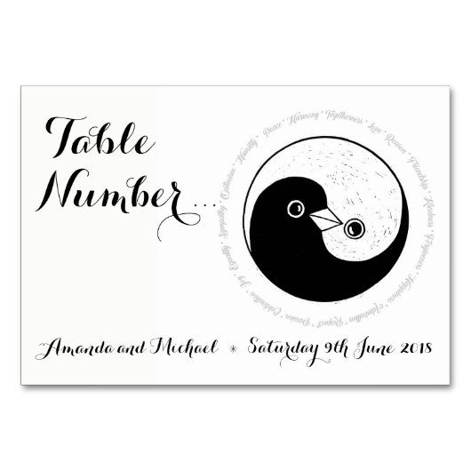 WEDD TISCHNUMMER CARD. b/w taucht YinYang (Vorderseite)