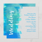 WEDD Watercolor Beach Tropical Blue Einladung (Vorne/Hinten)