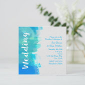 WEDD Watercolor Beach Tropical Blue Einladung (Stehend Vorderseite)