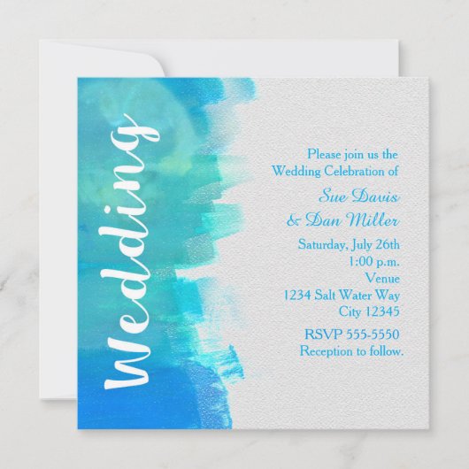 WEDD Watercolor Beach Tropical Blue Einladung (Vorderseite)