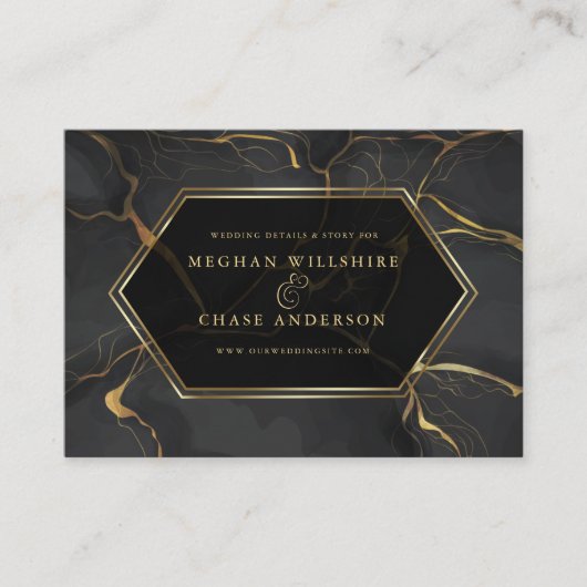 WEDD-WEBSITE | Eleganter Schwarz-Gold-Marmor Visitenkarte (Vorderseite)