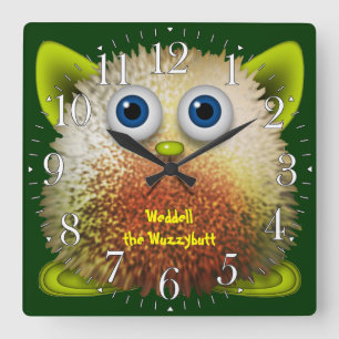 Weddell the Wuzzybutt Kids' Fun Cartoon Clock Quadratische Wanduhr