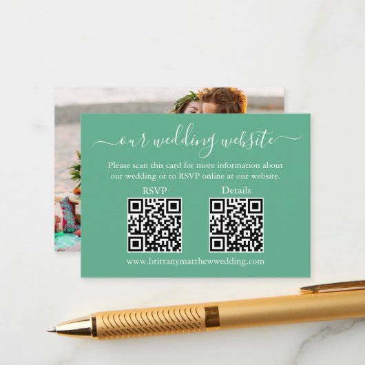 Wedding 2 QR UAWG Details Foto Neo Mint Green Begleitkarte (Vorderseite/Rückseite Beispiel)