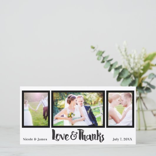 Wedding 3 Foto Liebe & Danke Script Vielen Dank (Stehend Vorderseite)