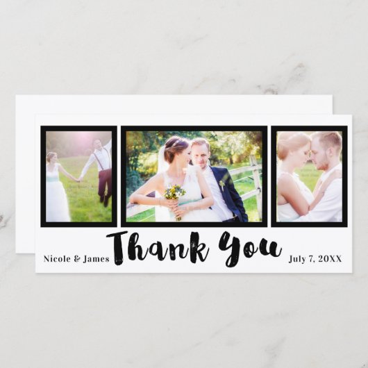 Wedding 3 Foto Picture Black Modern Vielen Dank Dankeskarte (Vorne/Hinten)