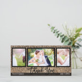 Wedding 3 Foto Picture Bronze Glitzer Vielen Dank Dankeskarte (Stehend Vorderseite)