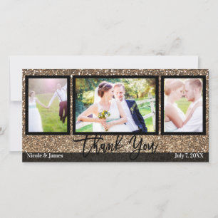 Wedding 3 Foto Picture Bronze Glitzer Vielen Dank Dankeskarte