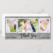 Wedding 3 Foto Picture Silver Glitzer Vielen Dank Dankeskarte (Vorne/Hinten)