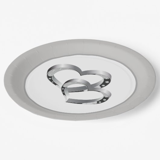 Wedding 9" Paper Teller - Zwei Herzen (Schrägansicht)