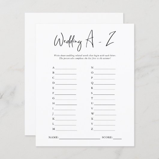 Wedding A-Z | Brautparty Game (Vorne/Hinten)