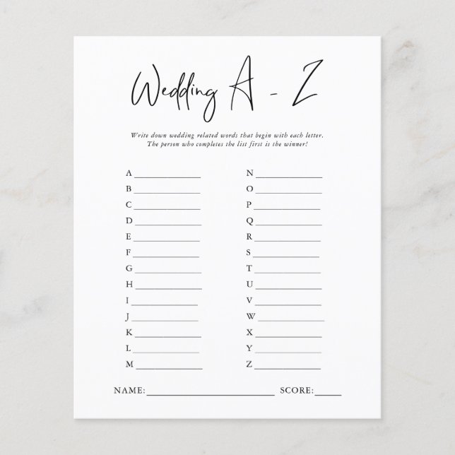 Wedding A-Z | Brautparty Game (Vorderseite)
