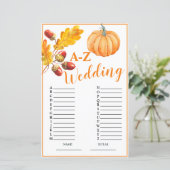 Wedding A-Z Fall Pumpkin Bridal Game (Stehend Vorderseite)