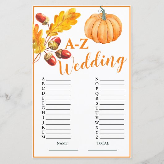 Wedding A-Z Fall Pumpkin Bridal Game (Vorderseite)