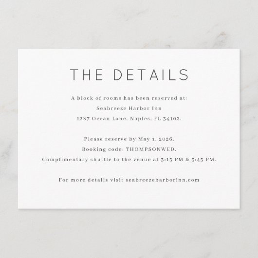 Wedding Accommodation Details Card Begleitkarte (Vorderseite)