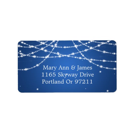 Wedding Address Sparkling String Blue Adressaufkleber (Vorne)