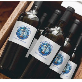 Wedding Adventure Lighthouse Sailing Nautical Weinetikett