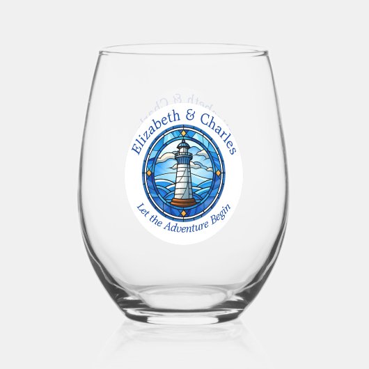 Wedding Adventure Lighthouse Sailing Nautical Weinglas Ohne Stiel (Vorderseite)
