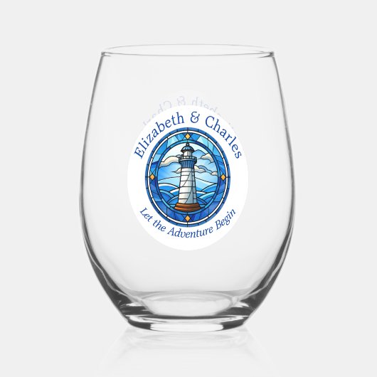 Wedding Adventure Lighthouse Sailing Nautical Weinglas Ohne Stiel (Rückseite)