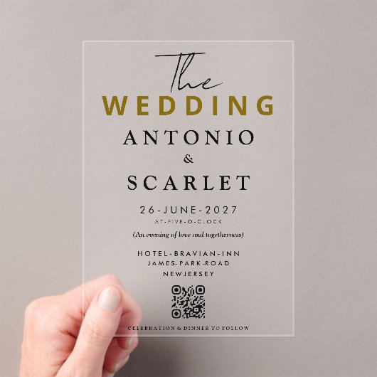 Wedding Aesthetic QR Code Elegant And minimalist Acryleinladungen (Insitu (Handheld))