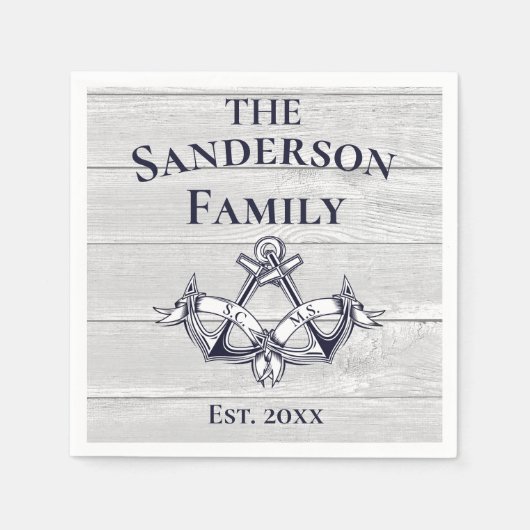 Wedding Anchors Navy Blue White Nautical Wood Serviette (Vorderseite)