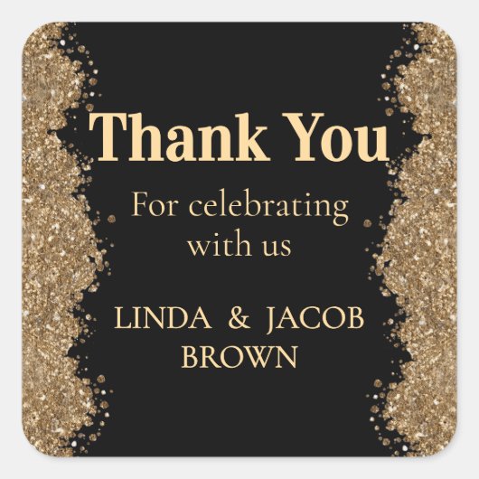 Wedding Anniversary Gold Faux Glitter Thank You Quadratischer Aufkleber (Vorderseite)