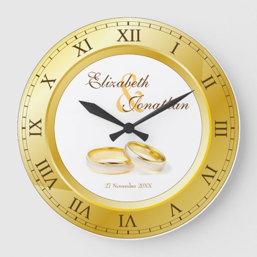 Wedding Anniversary Gold Roman Numerals Custom Große Wanduhr (Vorderseite)