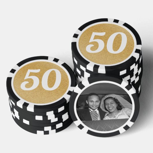 Wedding Anniversary Party Favor Black & Gold Photo Pokerchips (Stapel)