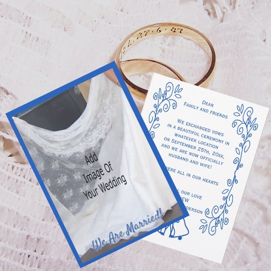 Wedding Announcement Card Blue Sapphire Bells Einladung